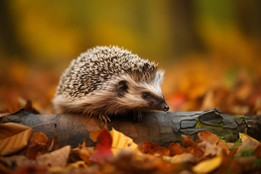 Hedgehog autumn wild forest. Mammal fall. Generate Ai - yliv