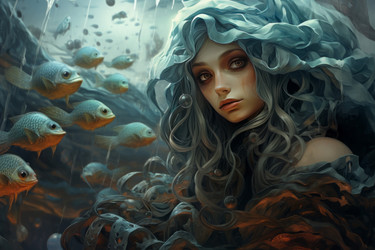 Coral underwater mermaid with marine fauna. Enchanting whimsical ocean world creature. Generate ai - yliv