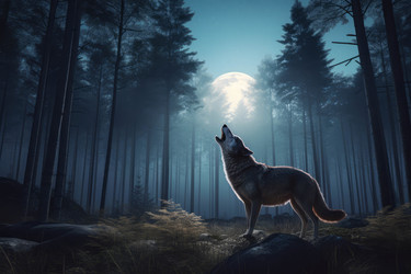 Wolf forest moon night. Generate Ai - yliv
