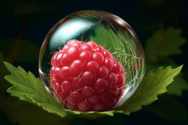 Raspberry leaf bubble. Nature leaf fresh berry juice. Generate Ai - yliv