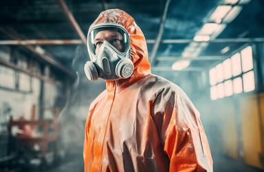 Factory worker wearing protection equipment. Industrial employee in safety uniform. Generate ai - yliv