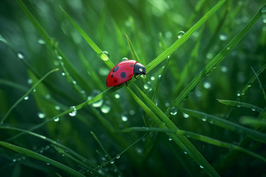 зеленый лист божьей коровки. капля воды. генеративный контент - yliv