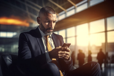Бизнесмен из аэропорта со смартфоном во время путешествия. Генерировать искусственный интеллект - yliv