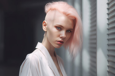 Albino pale skin girl with pink hairdo. Stunning albinism female model portrait. Generate ai - yliv