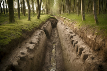 Military world war safety trench. Fortress safety muddy battlefield groove woodland. Generate ai - yliv