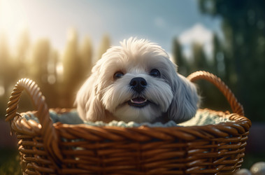 Happy puppy gift basket canine. Generate Ai - yliv