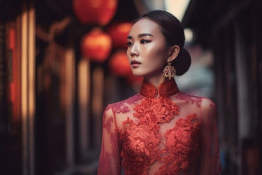 Chinese fashion model wearing glamorous qipao. Generate ai - yliv