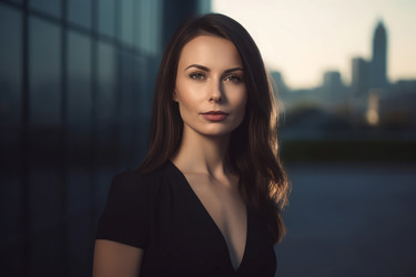 Красивая молодая брюнетка-бизнесвумен фотографируется. Профессиональная женщина, современный элегантный руководитель. Генерировать искусственный интеллект - yliv