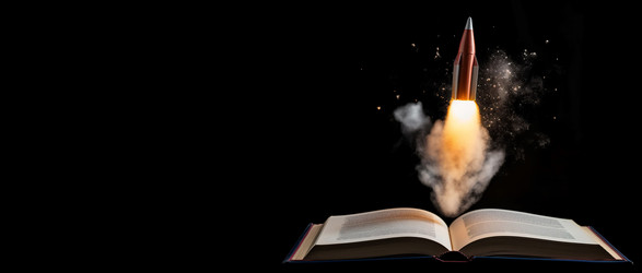 ракета вылетает из баннера с открытой книгой. генеративный контент - yliv