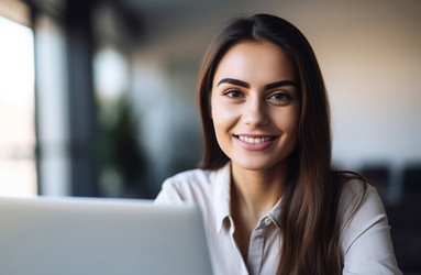 портрет улыбающейся офисной женщины. генеративный контент - yliv