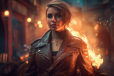 Heroic lady background fire. Generate AI - yliv