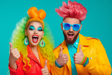 Crazy bright couple. Fun adult. Generate Ai - yliv