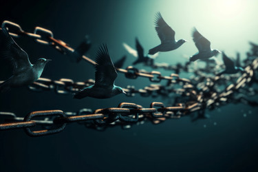 свобода сковывает птиц, летающих по небу. животная жизнь надеется на тюремное рабство. генеративный контент - yliv