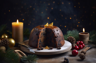Pudding cake berries gourmet meal. Generate Ai - yliv