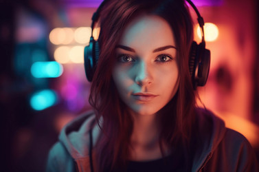 женщина-видеоигрист смотрит в камеру. генеративный контент - yliv