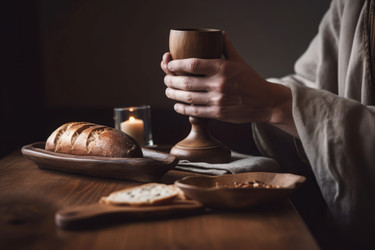 Supper rustic bread wine cup. Generate Ai - yliv