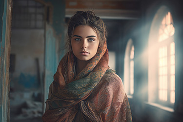 яркая мода женщина фото. дама с вуалью в освещенный дом. генеративный контент - yliv