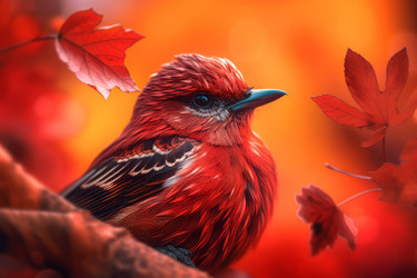 Colorful red brave flycatcher. Nature small wild animal wildlife. Generate Ai - yliv