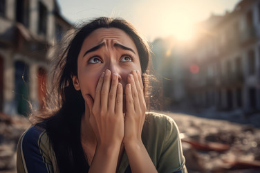 женщина плачет после землетрясения. генеративный контент - yliv