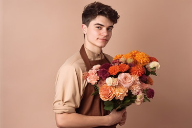 Male flower seller cute person. Generate Ai - yliv