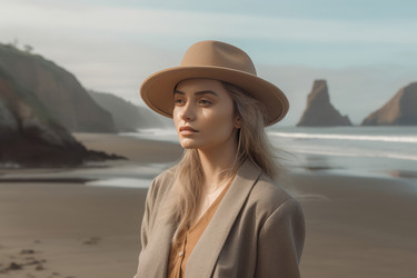 Young woman beach. Smile travel. Generate Ai - yliv