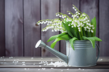 Lily valley watering can. Generate Ai - yliv