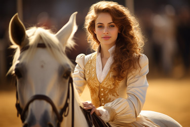 Woman cute horse competitions. Barrier modern jump. Generate Ai - yliv