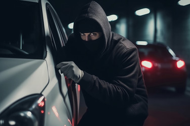 угонщик автомобилей, совершающий кражу ночью на открытом воздухе. транспортное средство городского автоугонщика в безопасности. генеративный контент - yliv