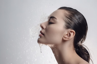 брызги воды освежают женское лицо. генеративный контент - yliv