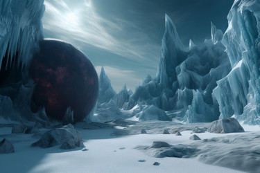Frozen icy planet landscape snow. Outdoor fiction astronomical glacial. Generate Ai - yliv