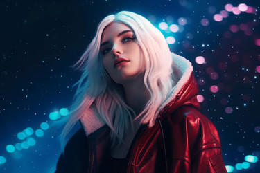 Vaporwave aesthetic gothic girl. Beautiful lady with blond hair on mystic background. Generate ai - yliv