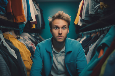 Surprised young man clothes. Casual guy portrait wear trendy. Generate Ai - yliv