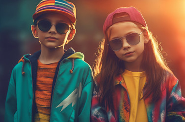 Fashionable children in colorful clothes wearing sunglasses. Generate ai - yliv