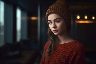 Hotel luxury lounge alone female tourist. Woman traveler in comfortable resort area. Generate ai - yliv