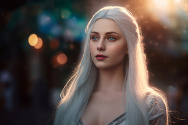 Female with silver long hair. Stunning young girl with blonde hairdo. Generate ai - yliv