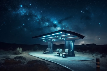 Futuristic bus stop in night. Generate Ai - yliv