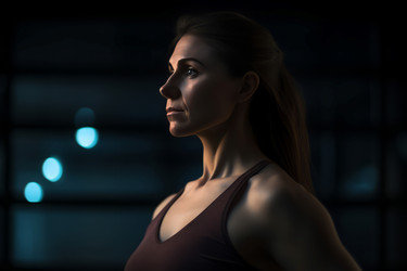 Girl weighing sport fitness competition. Fit muscular athlete lady workout performance. Generate ai - yliv