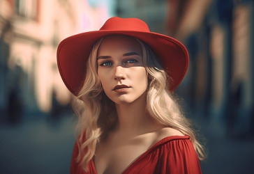 блондинка в красном. генеративный контент - yliv