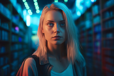 будущая блондинка в комнате с неоновой подсветкой. генеративный контент - yliv