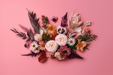 Floral arrangement blossom pink background. Female flower. Generate Ai - yliv