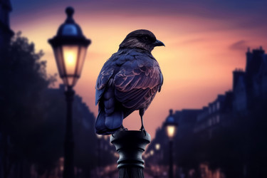 Urban nocturnal majestic bird on illuminated street. Generate ai - yliv