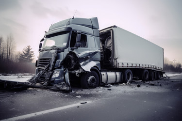 Devastating truck collision. Accident cargo trailer vehicle damage. Generate Ai - yliv