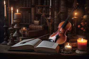 красивые инструменты, свечи, книги. генеративный контент - yliv