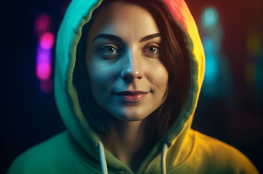 красивая романтичная толстовка с капюшоном, улыбающаяся счастливая женщина. толстовка с капюшоном для девочки с нежным личиком. генеративный контент - yliv
