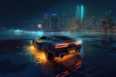 Urban futuristic glowing vehicle. Innovative skyline neon illuminated car. Generate ai - yliv
