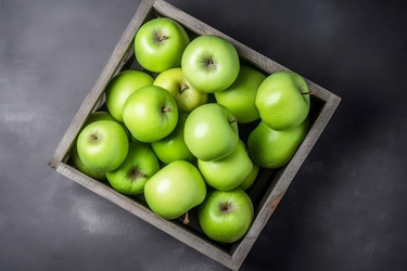 Wooden crate green apple. Healthy juicy. Generate Ai - yliv