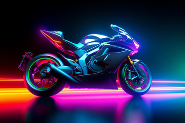 Futuristic neon sport bike stage. Generate Ai - yliv