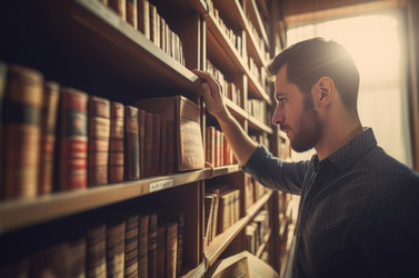 человек, берущий книги напрокат в библиотеке. генеративный контент - yliv