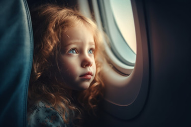 Little girl traveling airplane vacation. Travel air inside trip traveler. Generate Ai - yliv