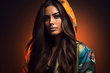 Mexican young woman with long brunette hair. Chic Latina senorita with hood clothing. Generate ai - yliv